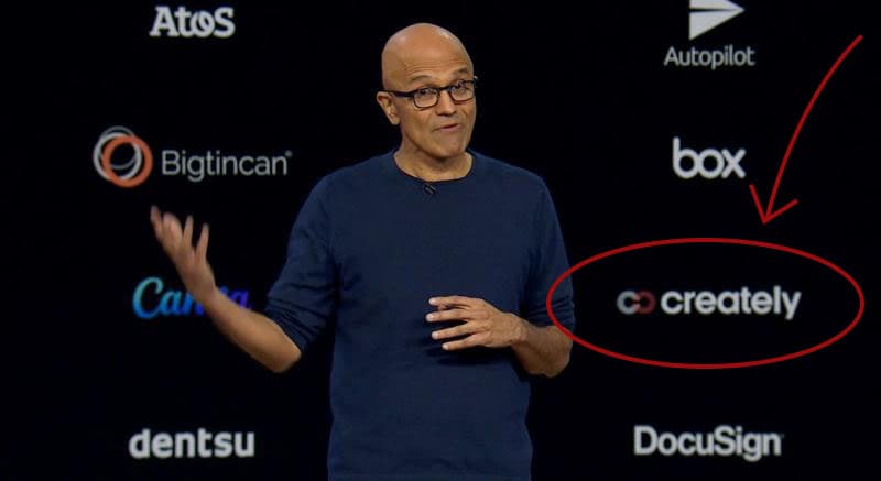 Satya Nadela Keynote with Creately Logo